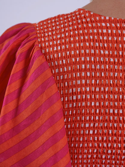 'FEATHER' DRESS IN ORANGE/ PINK STRIPE