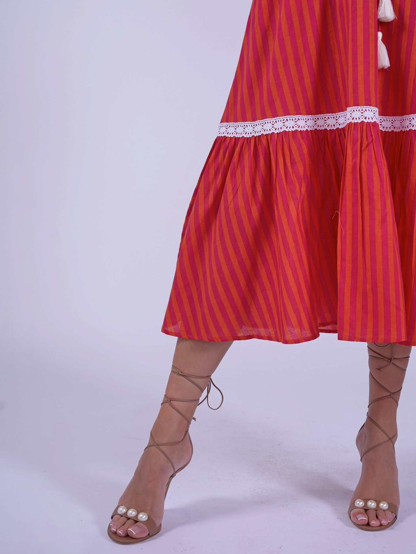 'FEATHER' DRESS IN ORANGE/ PINK STRIPE