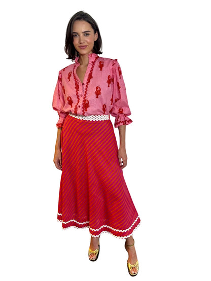 'FEATHER' SKIRT IN ORANGE/ PINK STRIPE