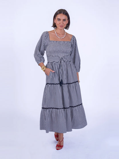 'HONOUR' DRESS IN BLACK GINGHAM