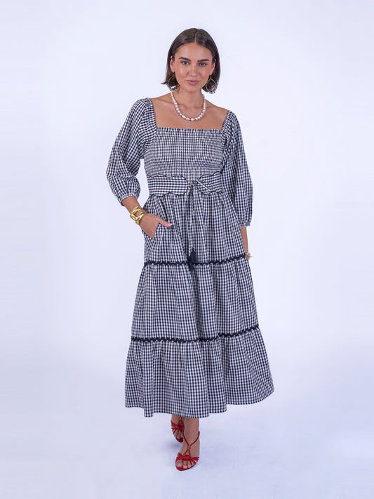 'HONOUR' DRESS IN BLACK GINGHAM