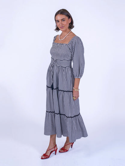 'HONOUR' DRESS IN BLACK GINGHAM