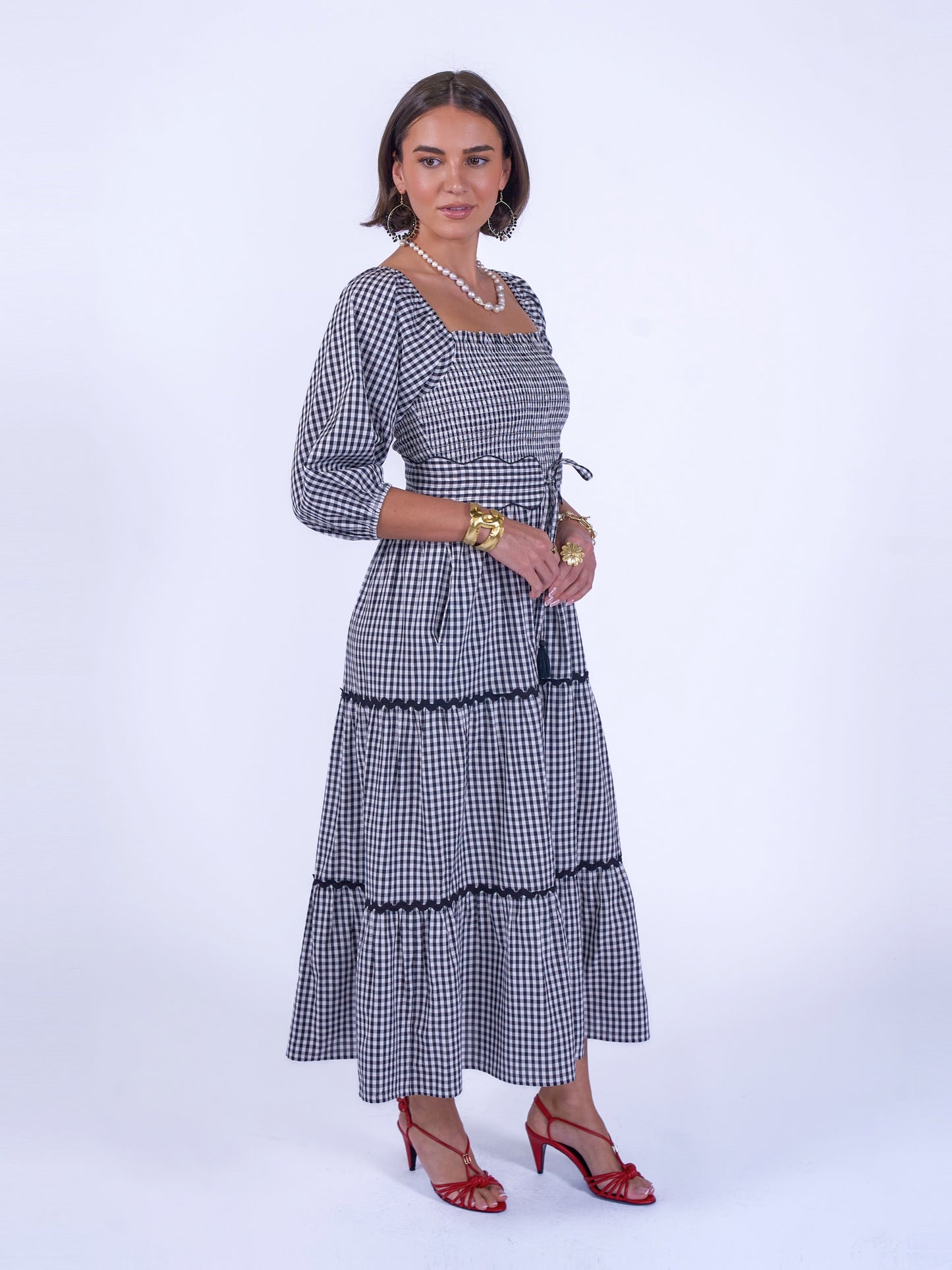 'HONOUR' DRESS IN BLACK GINGHAM