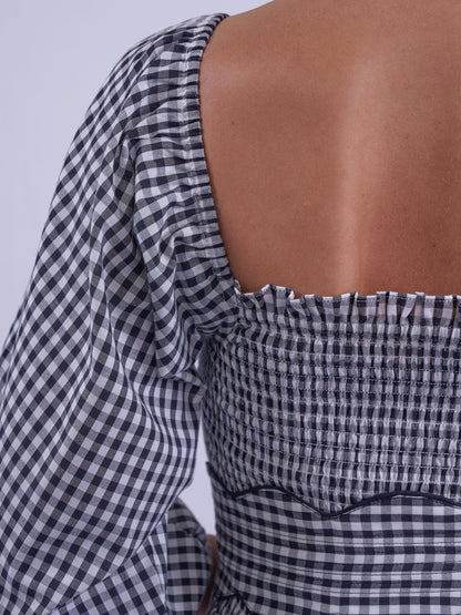 'HONOUR' DRESS IN BLACK GINGHAM