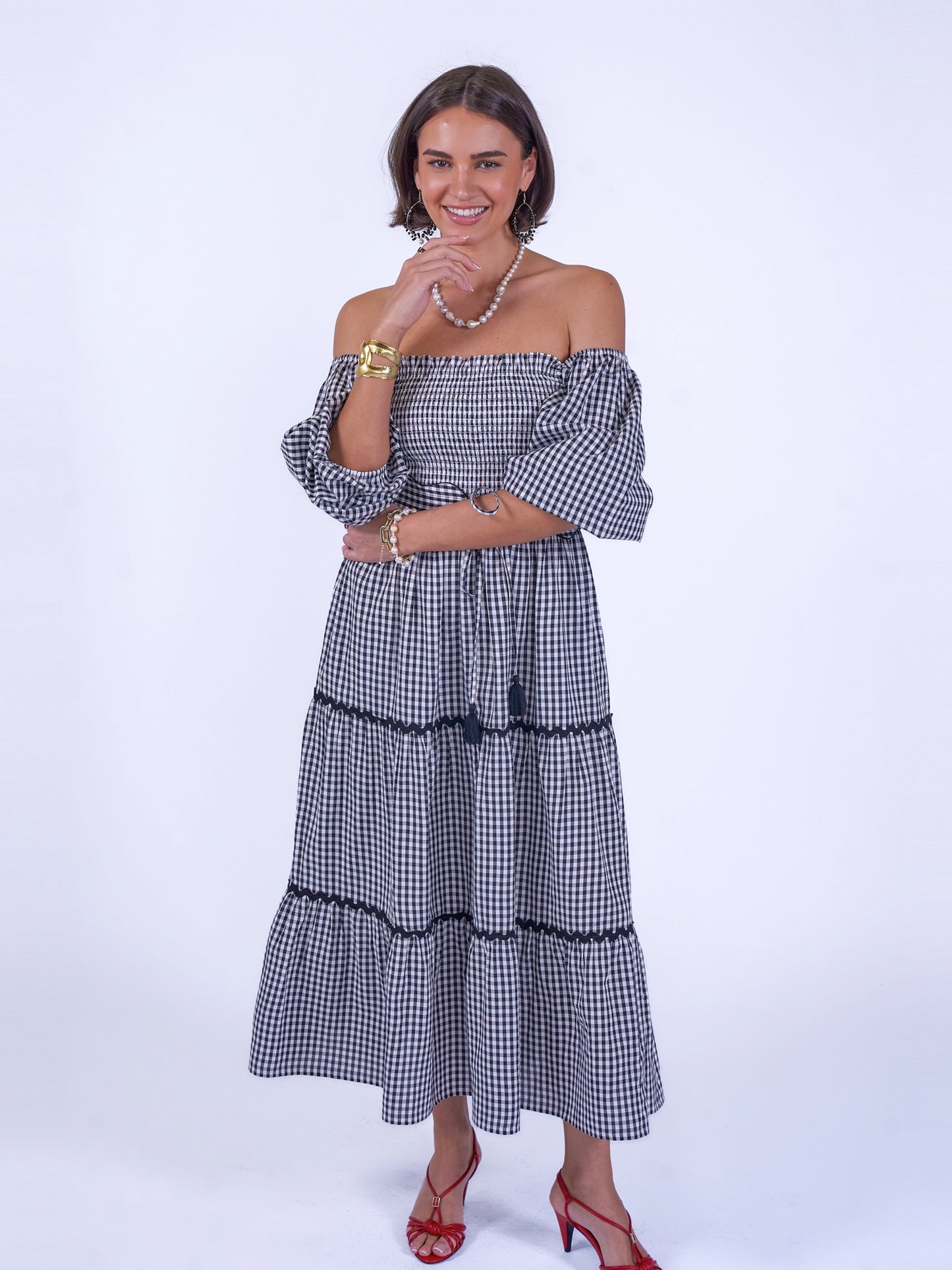 'HONOUR' DRESS IN BLACK GINGHAM