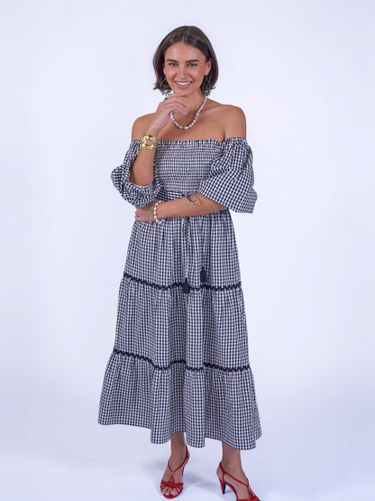 'HONOUR' DRESS IN BLACK GINGHAM