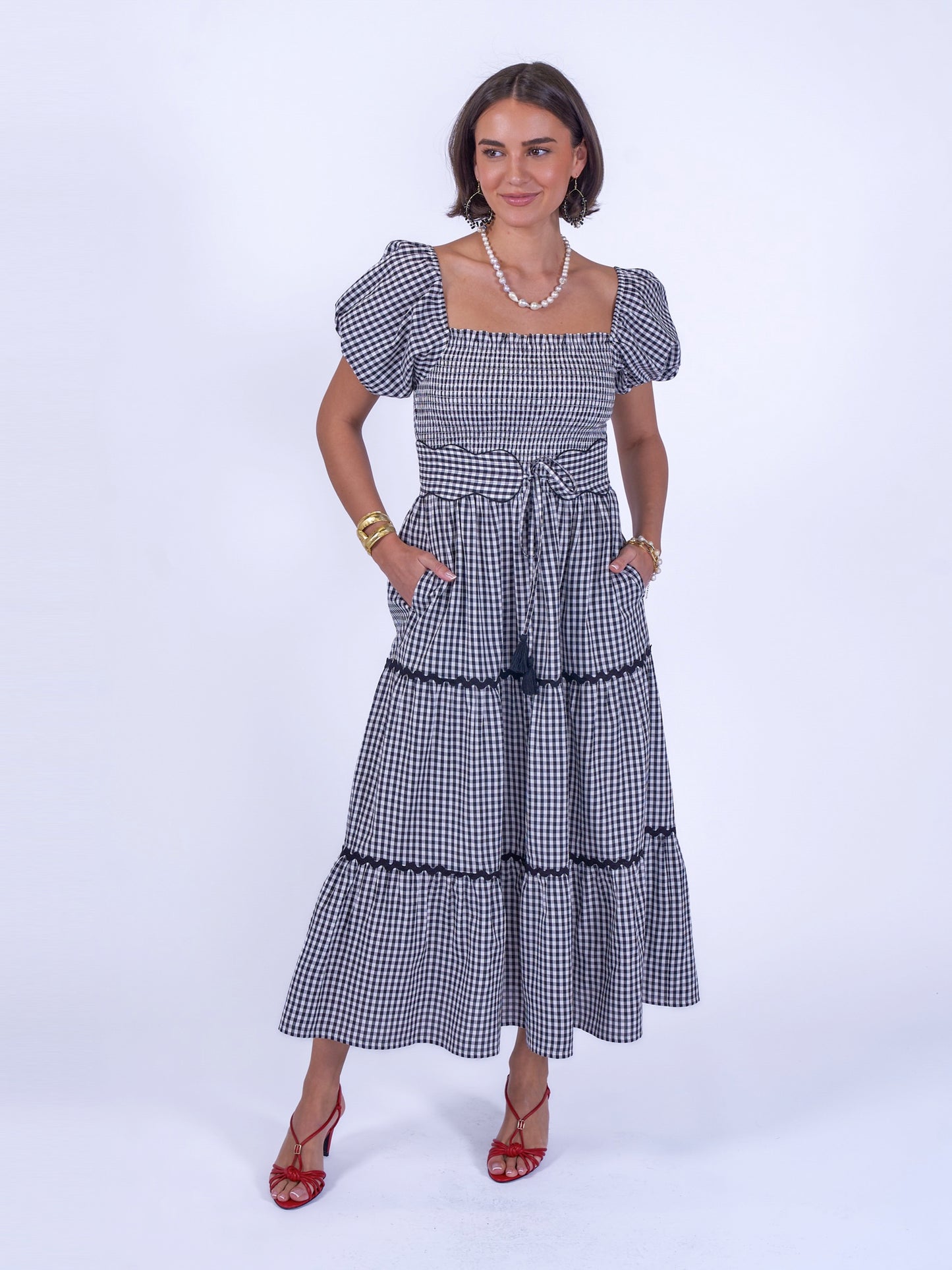 'HONOUR' DRESS IN BLACK GINGHAM