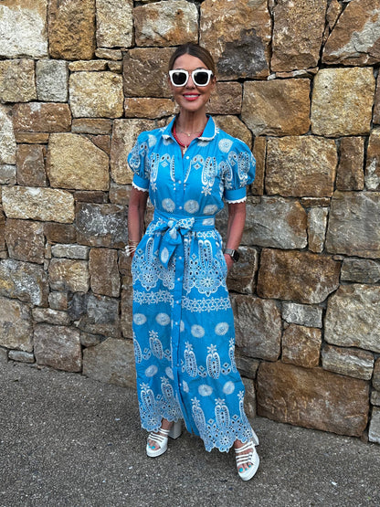 'SANI' MAXI SHIRT DRESS IN BLUE