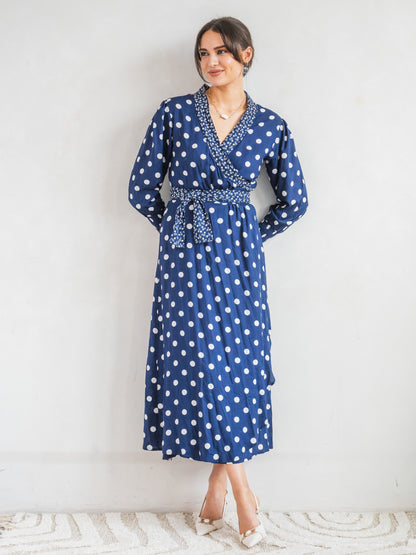 'IT'S A WRAP' DRESS IN NAVY IVORY (EcoVero)