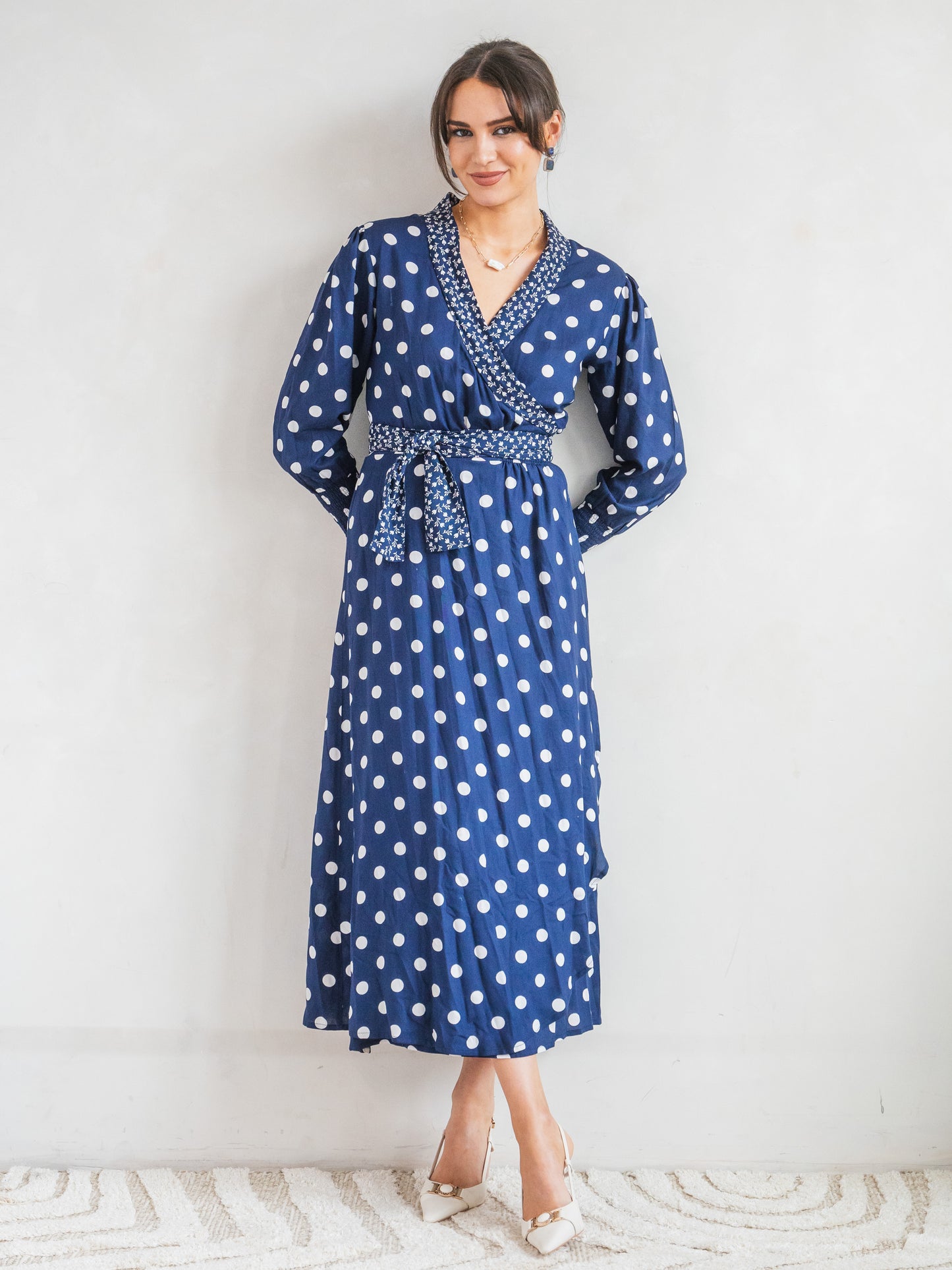 'IT'S A WRAP' DRESS IN NAVY IVORY (EcoVero)