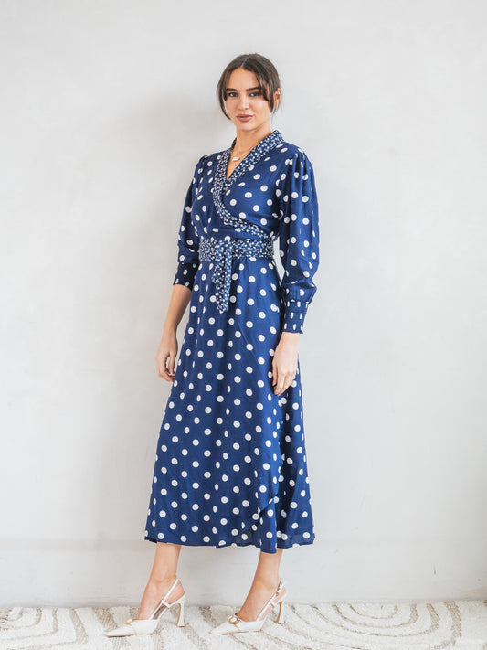 'IT'S A WRAP' DRESS IN NAVY IVORY (EcoVero)