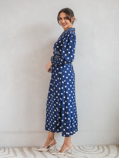 'IT'S A WRAP' DRESS IN NAVY IVORY (EcoVero)