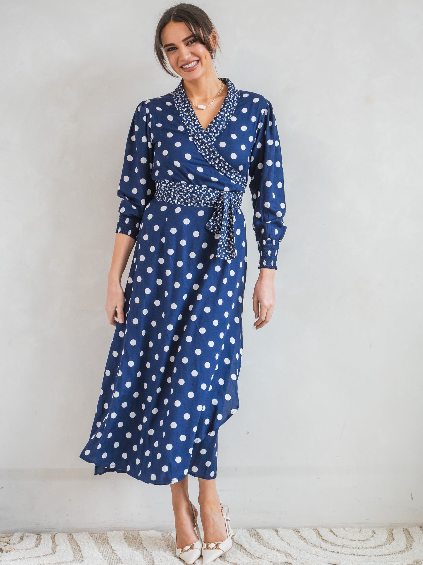 'IT'S A WRAP' DRESS IN NAVY IVORY (EcoVero)