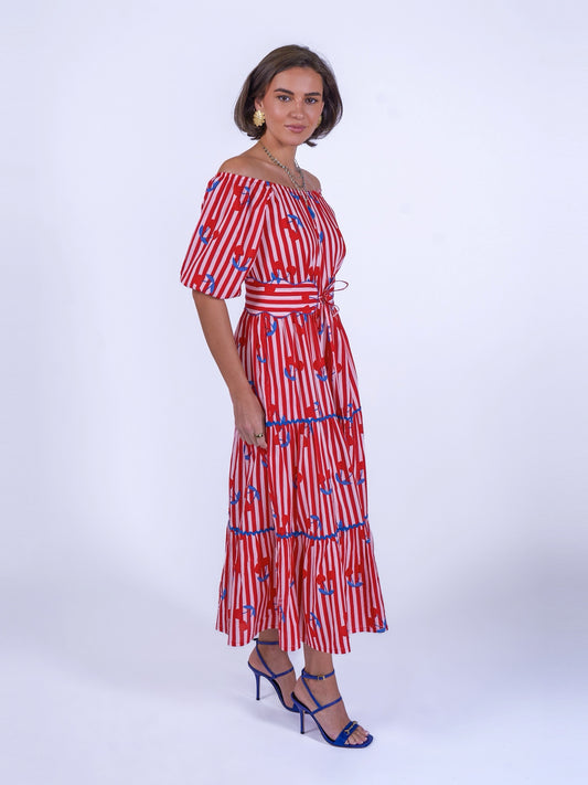 'MICHELE' DRESS IN CHERRY STRIPE