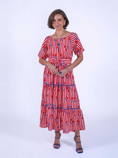 'MICHELE' DRESS IN CHERRY STRIPE