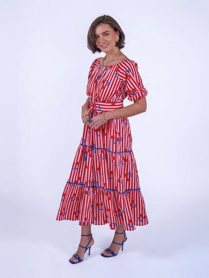 'MICHELE' DRESS IN CHERRY STRIPE