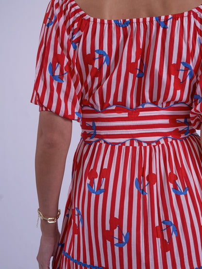 'MICHELE' DRESS IN CHERRY STRIPE