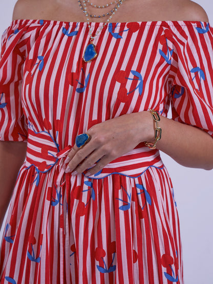 'MICHELE' DRESS IN CHERRY STRIPE