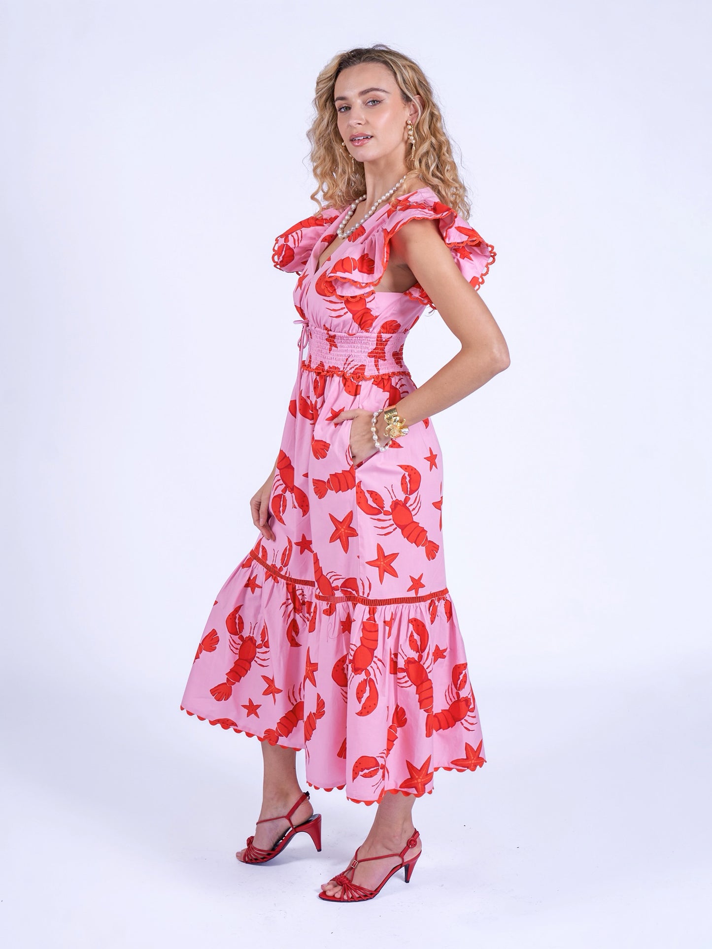 'MISHA' DRESS IN LOBSTER & STARFISH