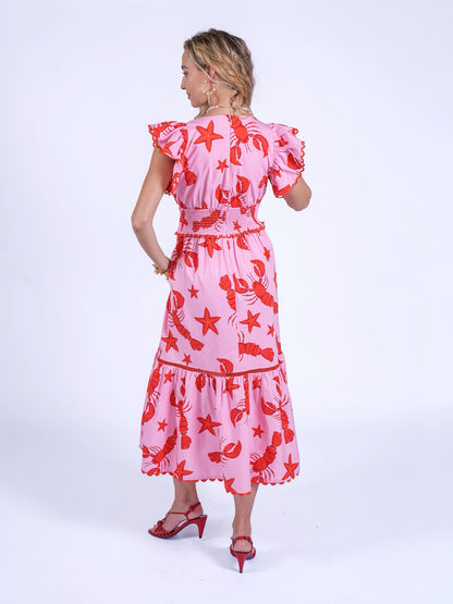 'MISHA' DRESS IN LOBSTER & STARFISH