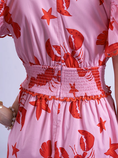 'MISHA' DRESS IN LOBSTER & STARFISH