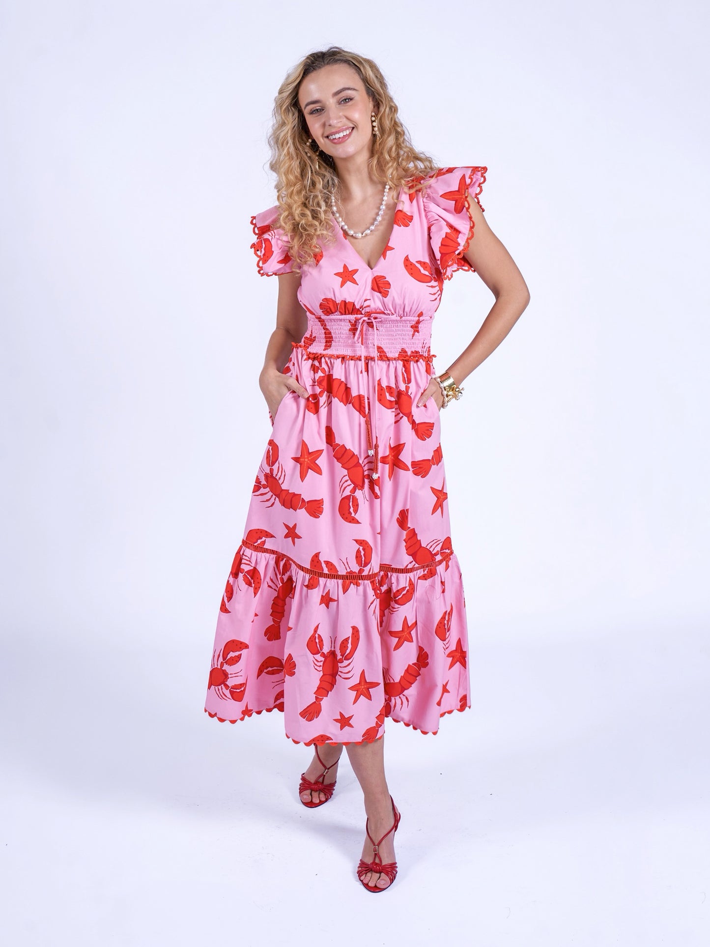 'MISHA' DRESS IN LOBSTER & STARFISH