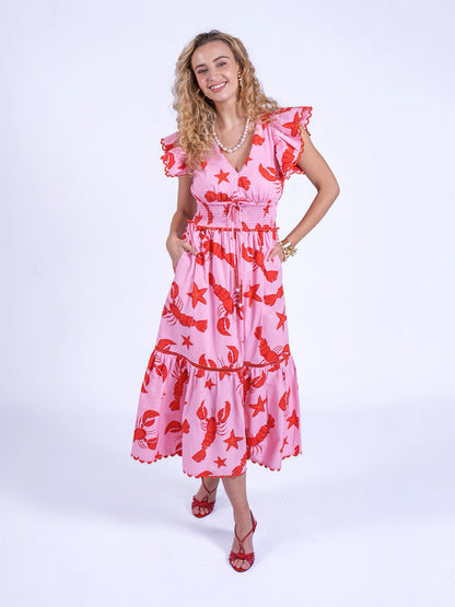 'MISHA' DRESS IN LOBSTER & STARFISH