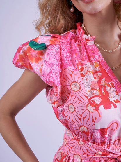 'NIECE' DRESS IN PINK PATCH