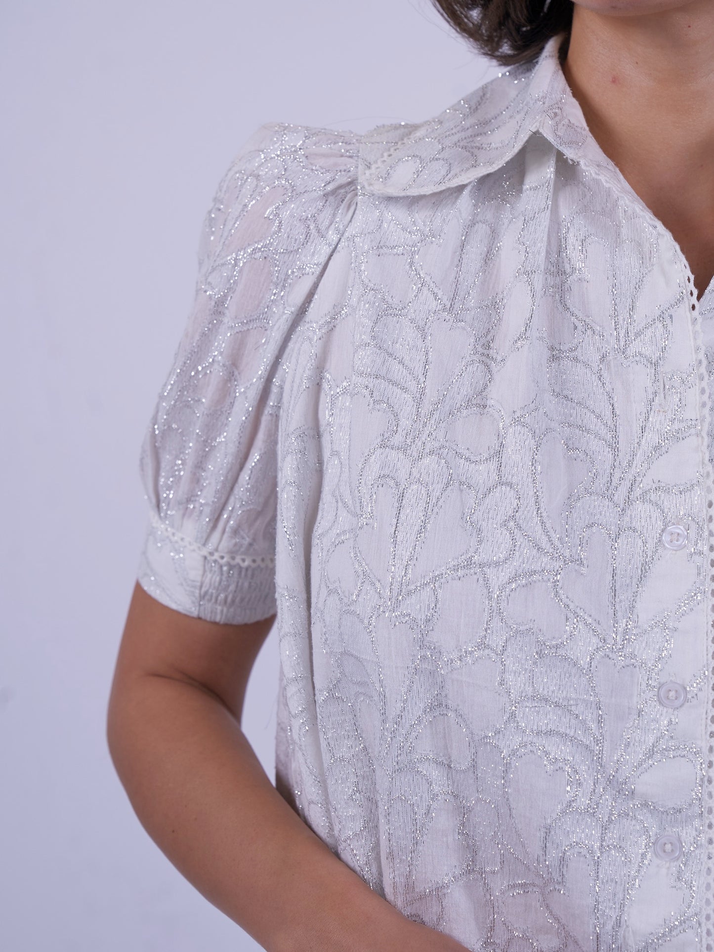 'PADDINGTON' BLOUSE IN WHITE & SILVER LUREX