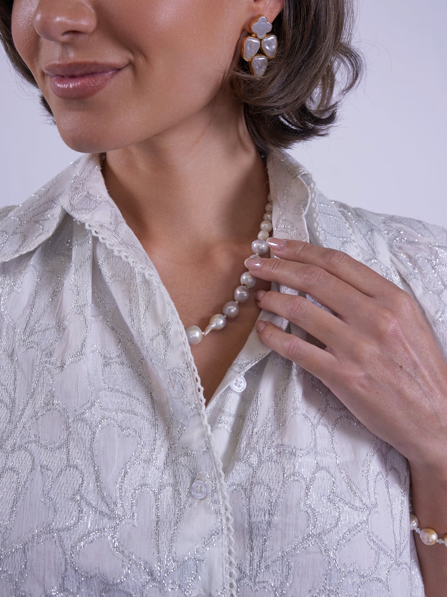 'PADDINGTON' BLOUSE IN WHITE & SILVER LUREX