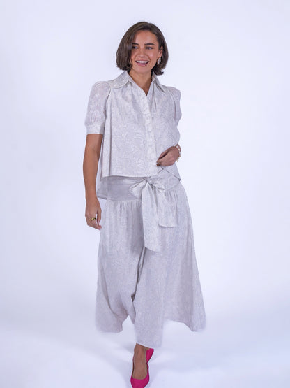 'PADDINGTON' BLOUSE IN WHITE & SILVER LUREX