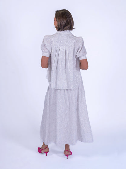 'PADDINGTON' BLOUSE IN WHITE & SILVER LUREX