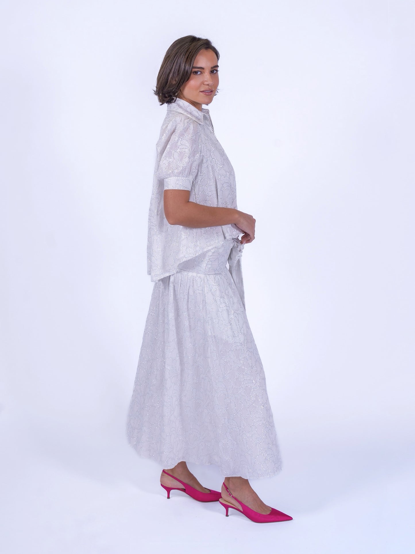 'PADDINGTON' BLOUSE IN WHITE & SILVER LUREX