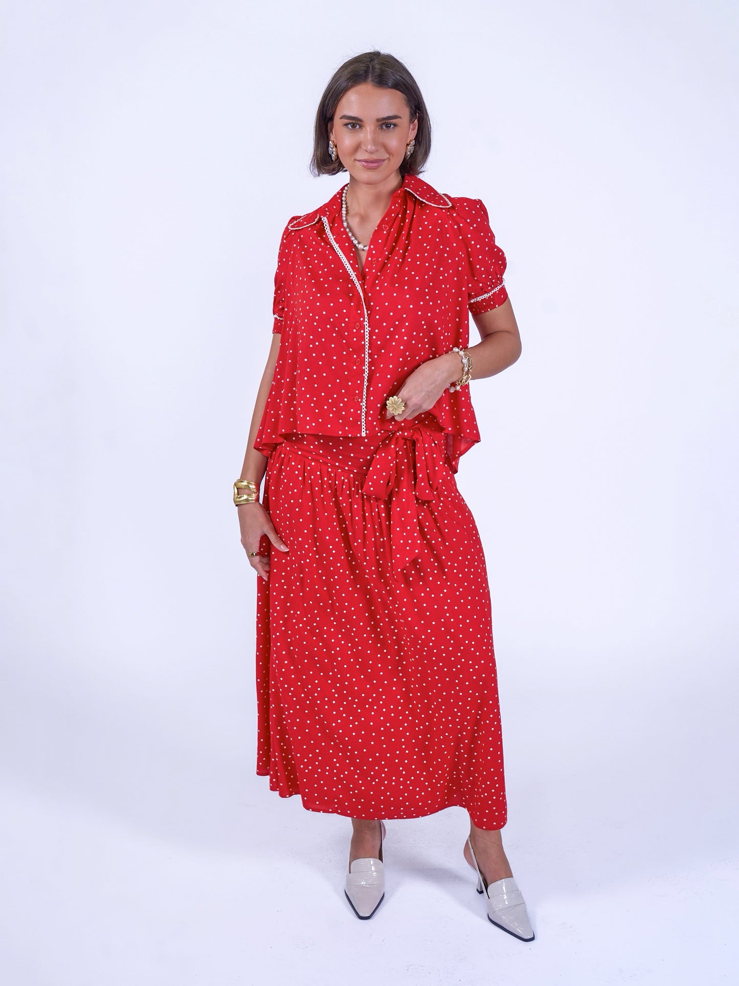 'PADDINGTON' SKIRT IN RED POLKA DOT