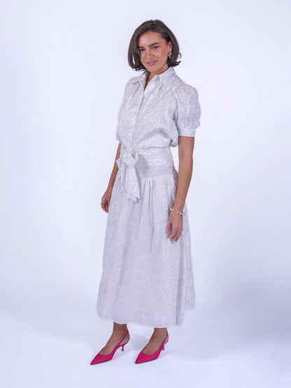 'PADDINGTON' SKIRT IN WHITE & SILVER LUREX