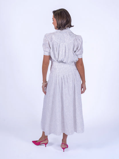 'PADDINGTON' SKIRT IN WHITE & SILVER LUREX