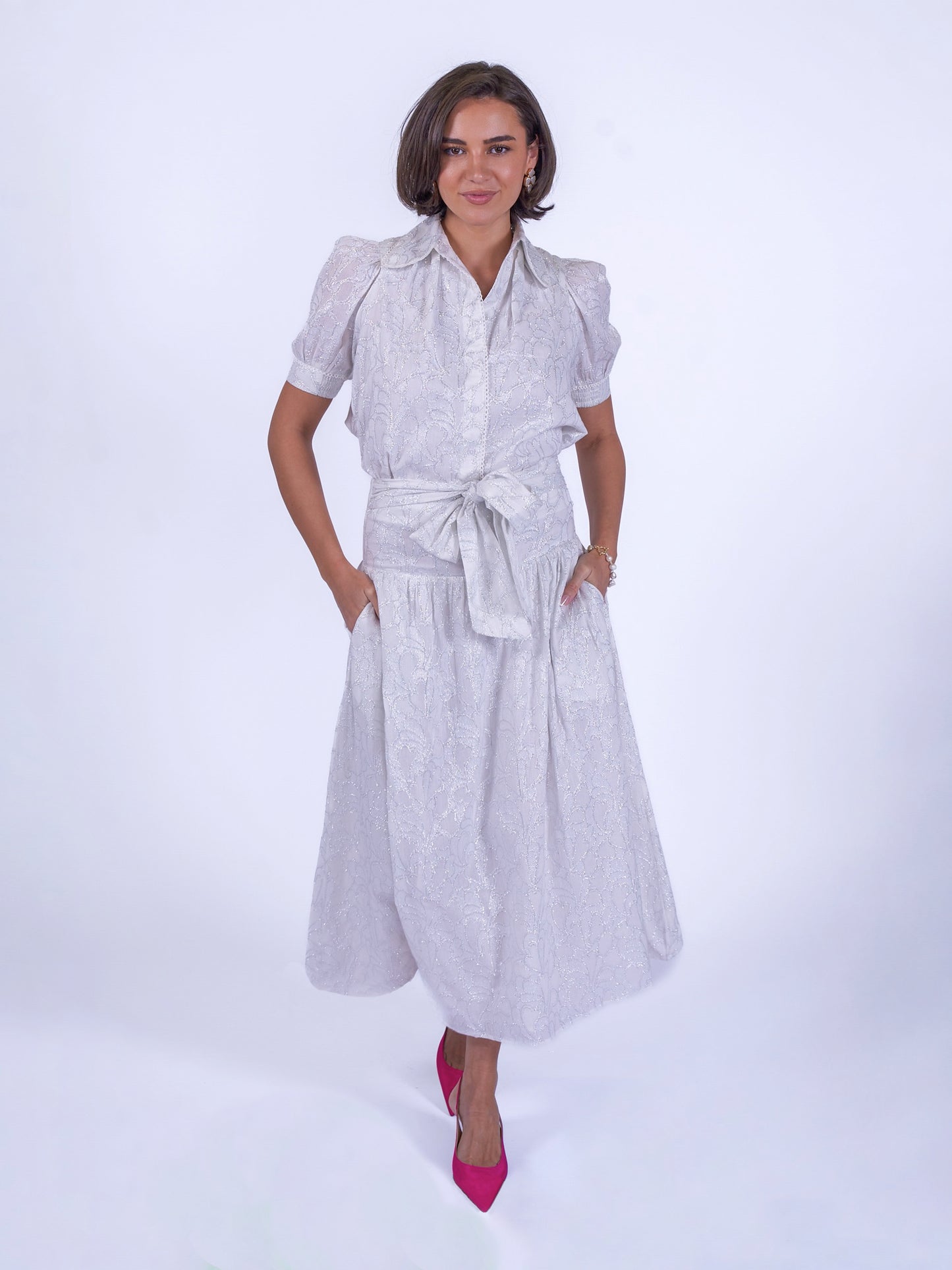 'PADDINGTON' SKIRT IN WHITE & SILVER LUREX