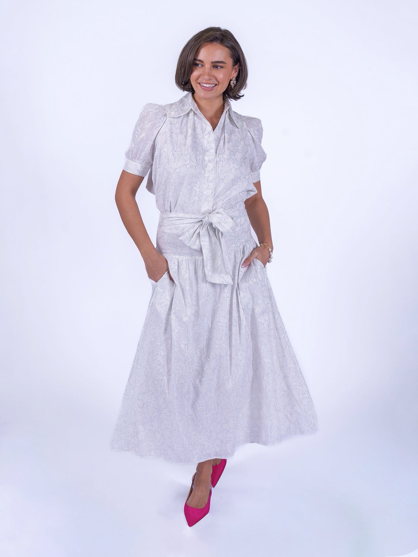 'PADDINGTON' SKIRT IN WHITE & SILVER LUREX