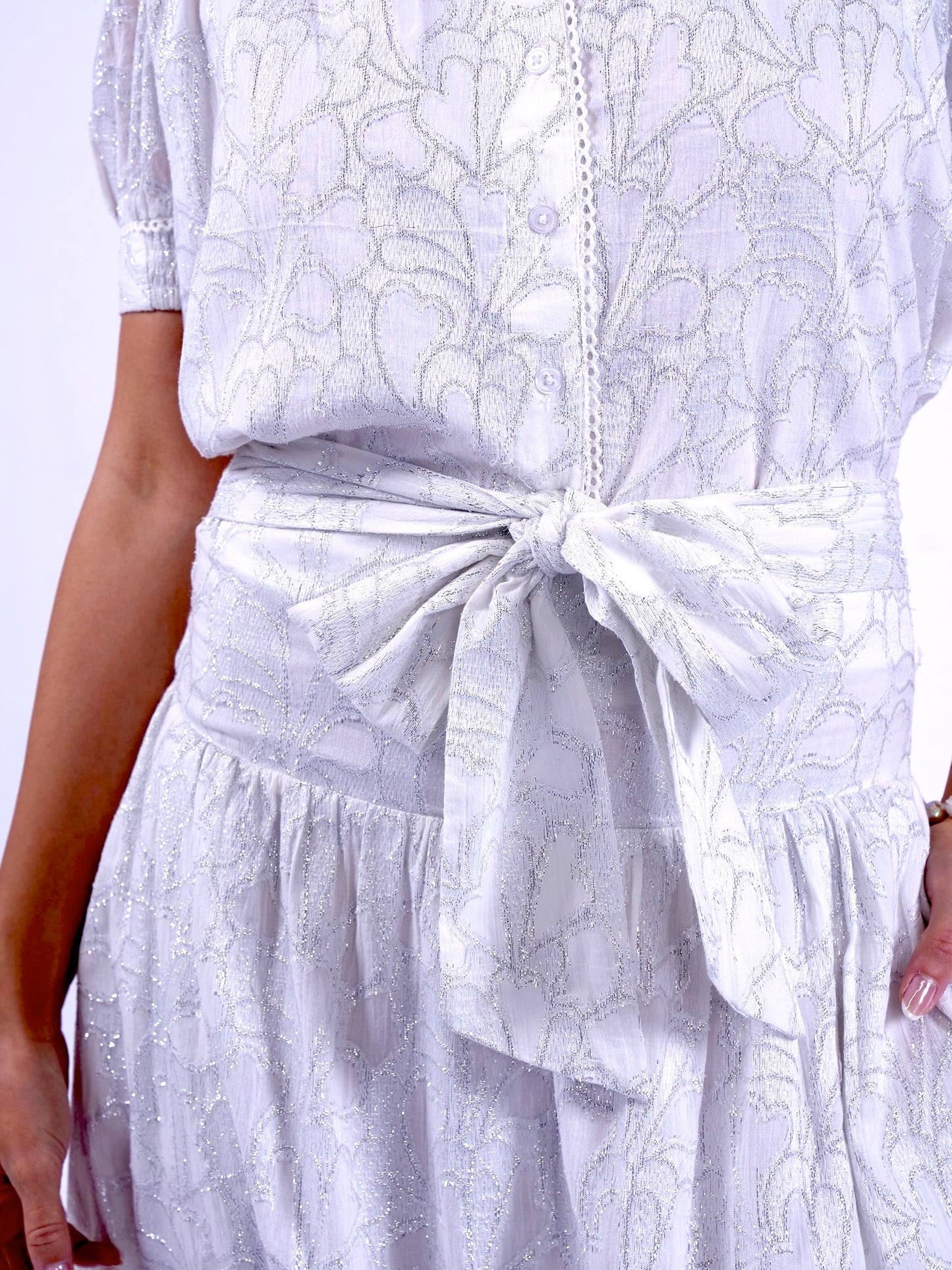 'PADDINGTON' SKIRT IN WHITE & SILVER LUREX