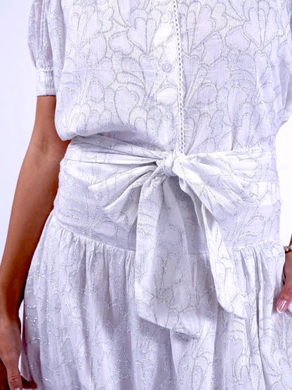 'PADDINGTON' SKIRT IN WHITE & SILVER LUREX