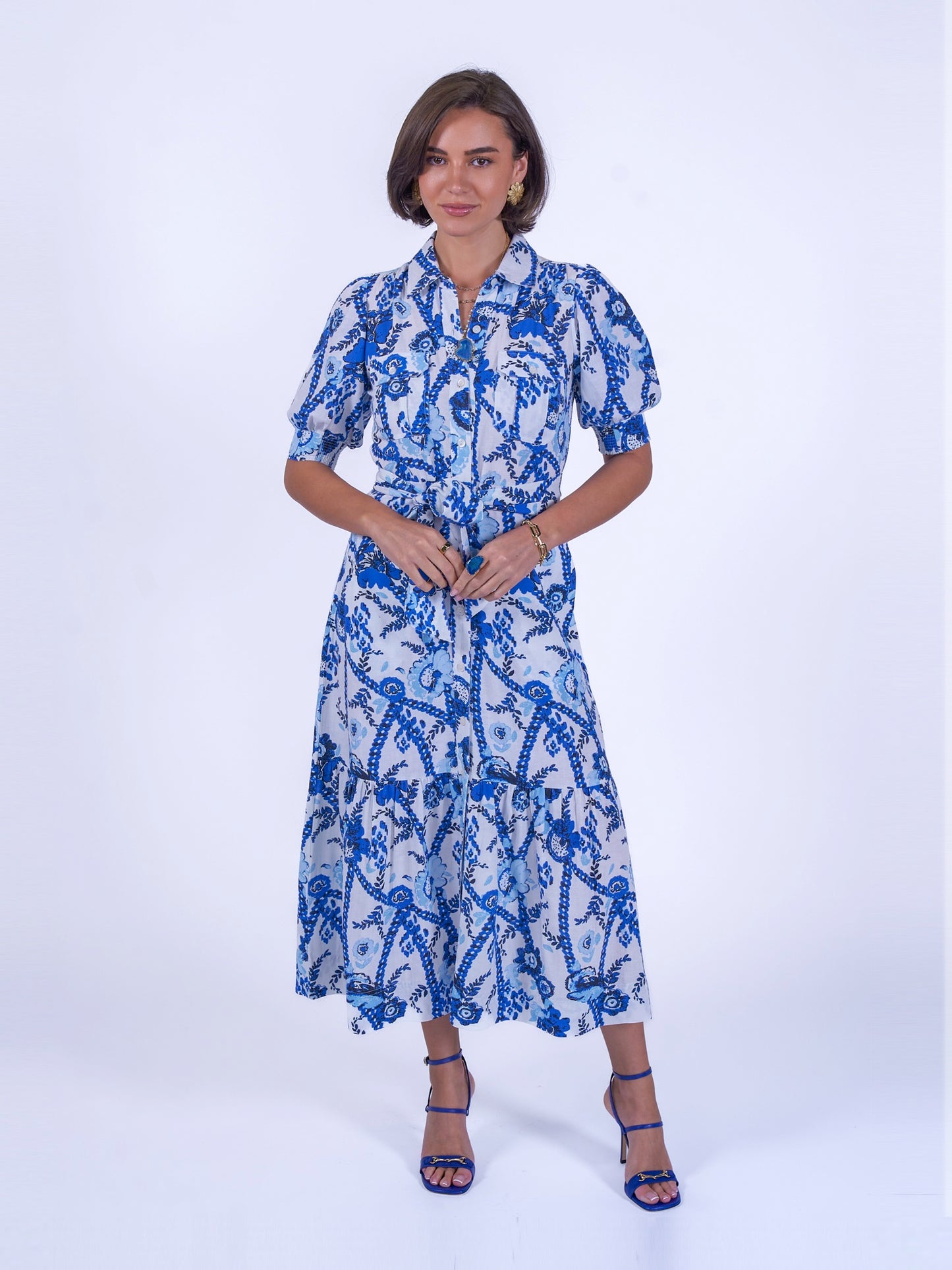 'SAFARI' DRESS IN BOTANICAL BLUE