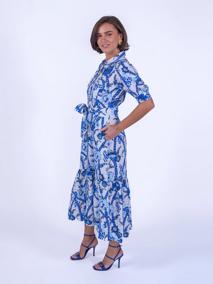 'SAFARI' DRESS IN BOTANICAL BLUE
