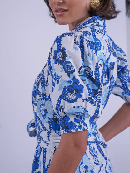 'SAFARI' DRESS IN BOTANICAL BLUE