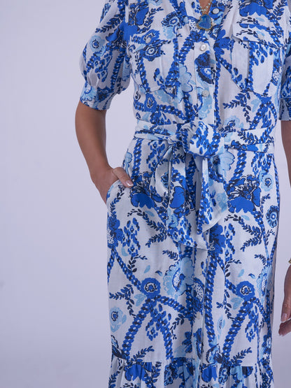 'SAFARI' DRESS IN BOTANICAL BLUE