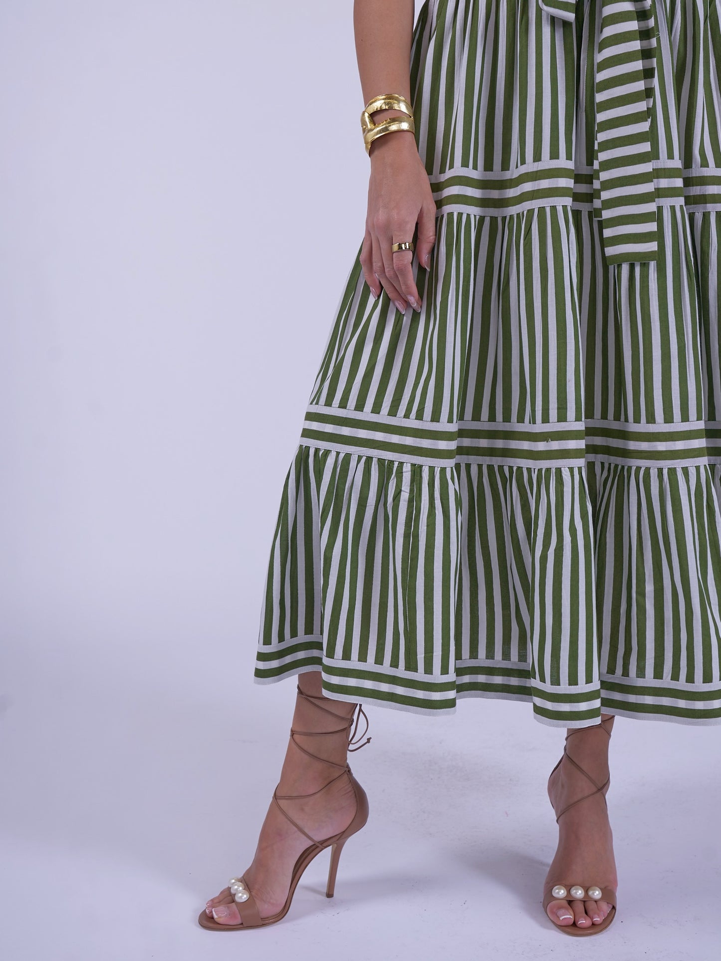 'SHELLY' BEACH DRESS IN OLIVE STRIPE