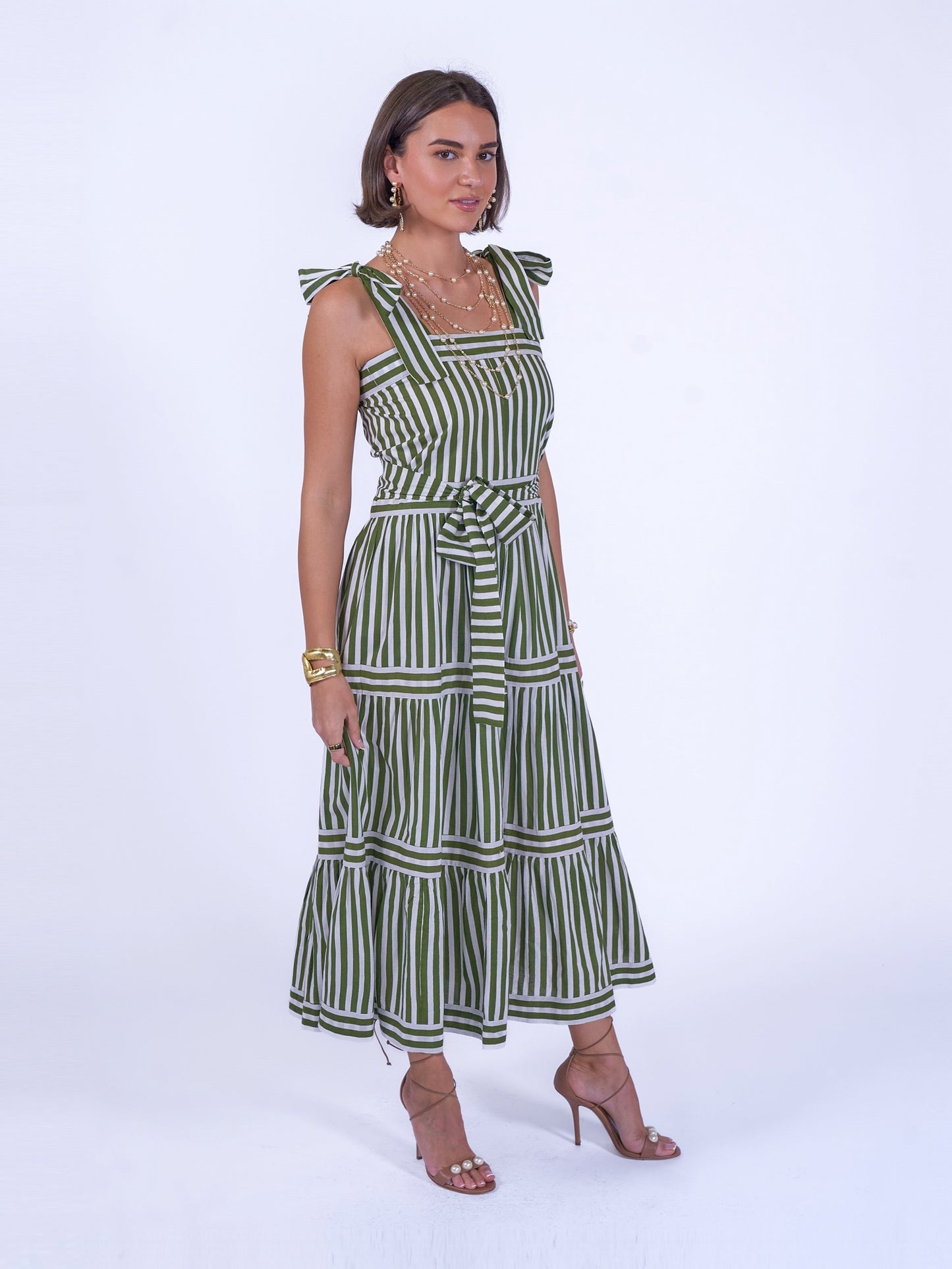 'SHELLY' BEACH DRESS IN OLIVE STRIPE