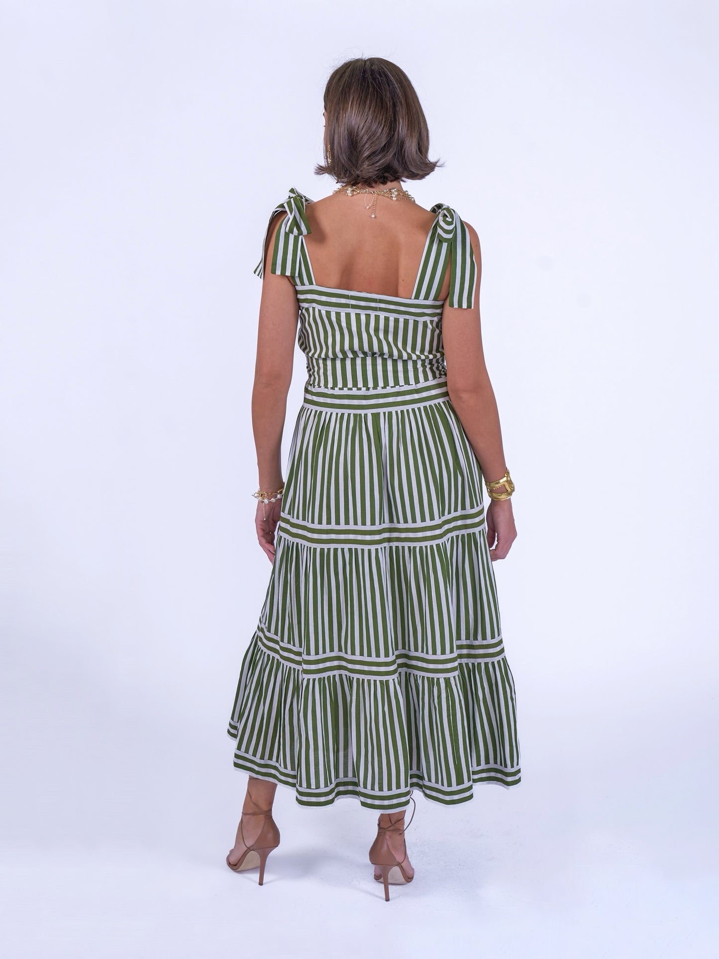 'SHELLY' BEACH DRESS IN OLIVE STRIPE