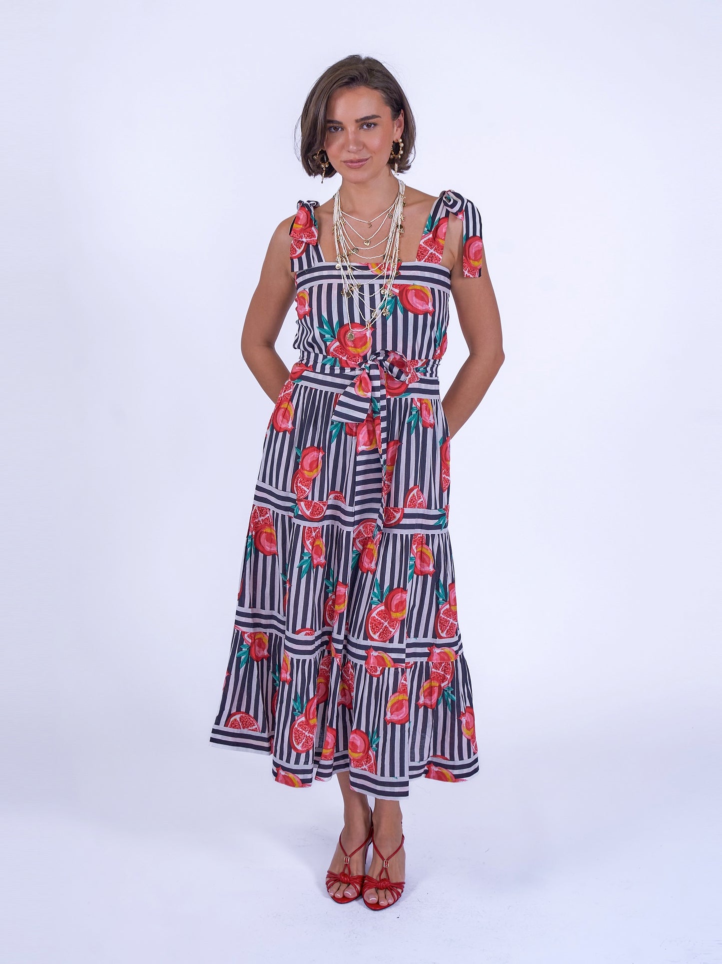 'SHELLY BEACH' DRESS IN POMEGRANATE STRIPE