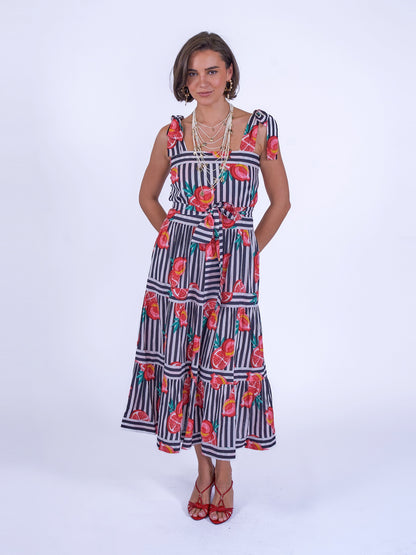 'SHELLY BEACH' DRESS IN POMEGRANATE STRIPE