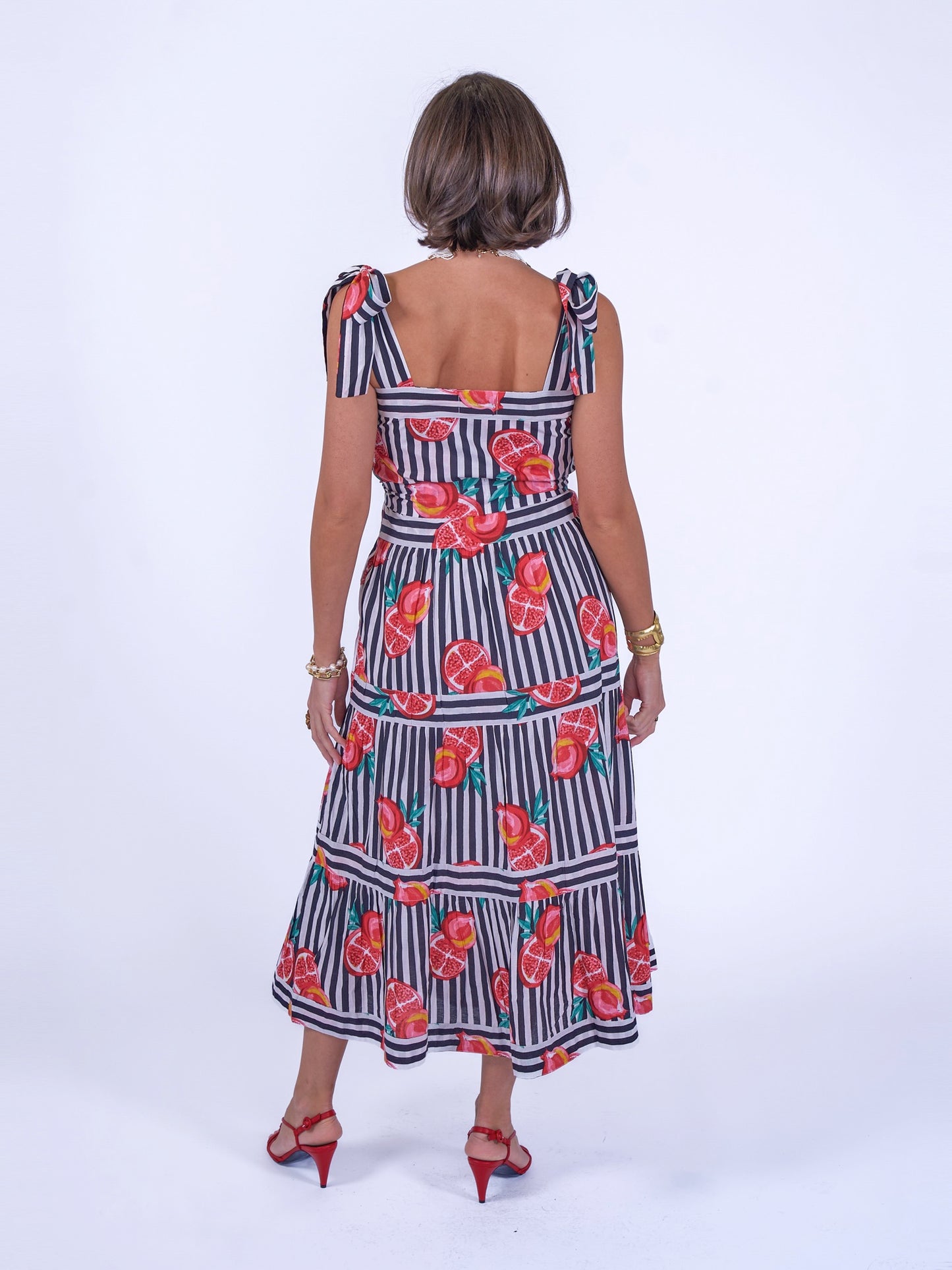 'SHELLY BEACH' DRESS IN POMEGRANATE STRIPE